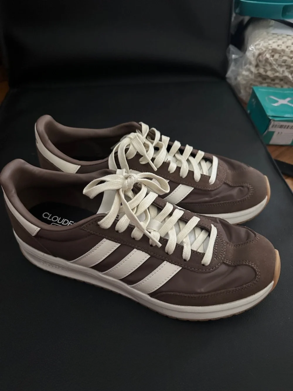 adidas Brown and Cream Cloudfoam Women's Sneakers - Picture 1 of 4